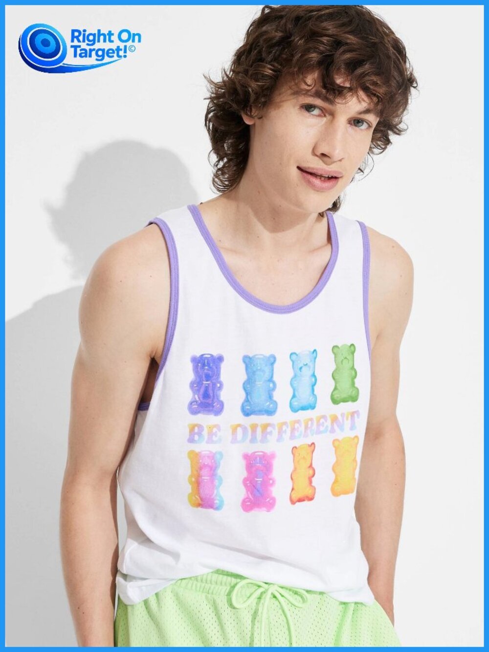 Medium - Pride Adult Gummy Bear - Be Different Tank Top - White - Picture 2 of 6